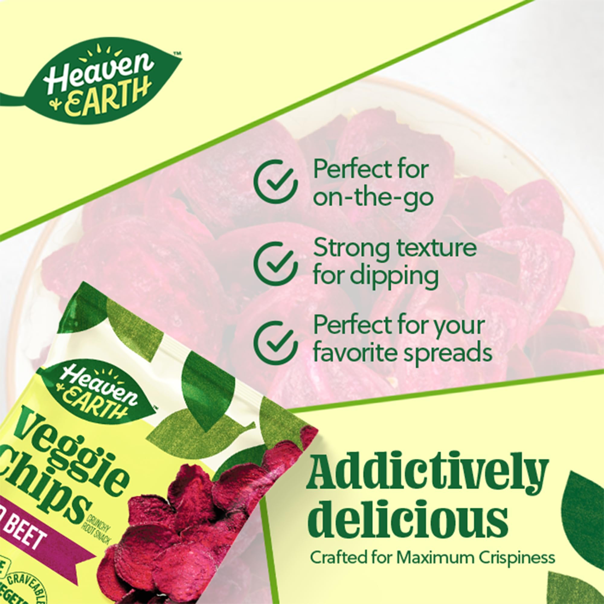 Heaven & Earth stack of beet chips next to a ruler to show size and crunch