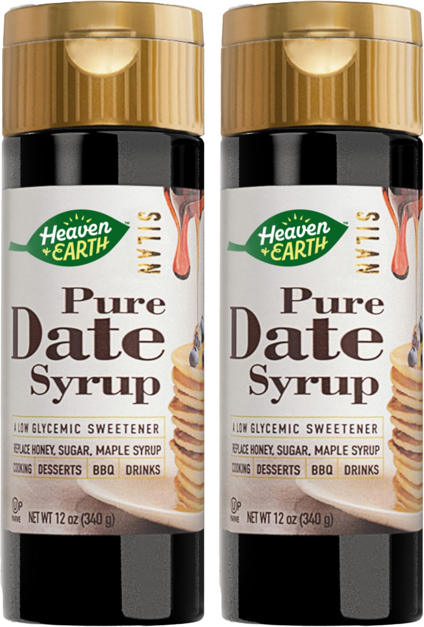 HEAVEN & EARTH bottle front packaging showing organic date syrup benefits