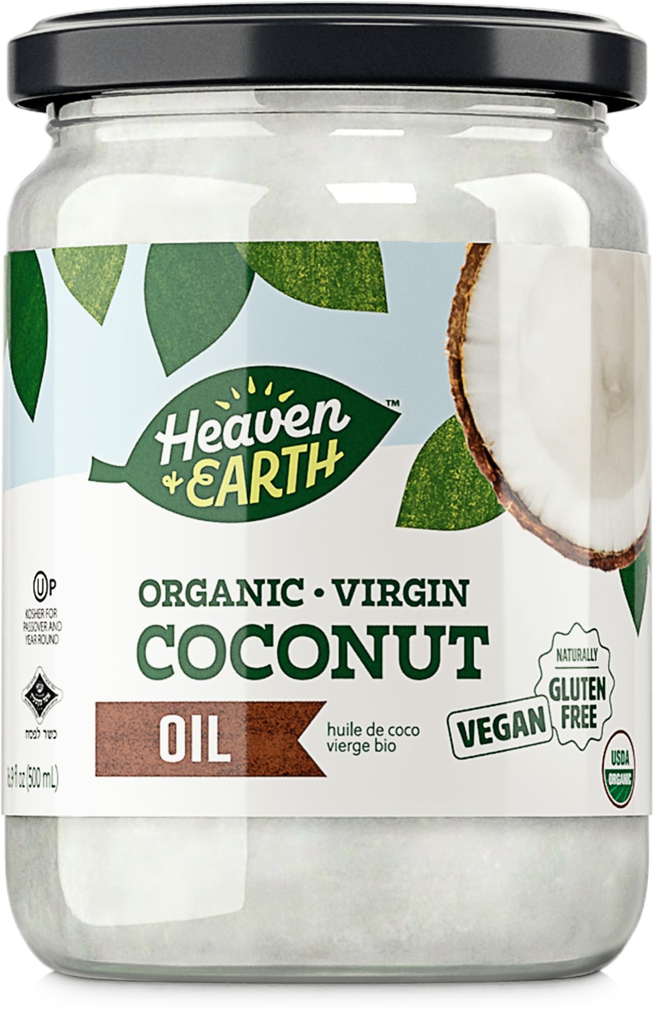 Heaven & Earth front glass jar showing label and organic certification benefit