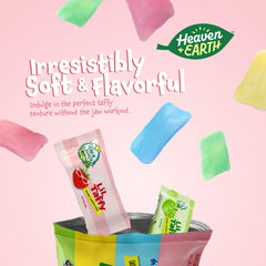 HEAVEN & EARTH single unwrapped taffy slice showing fruit mix colors and fresh appeal