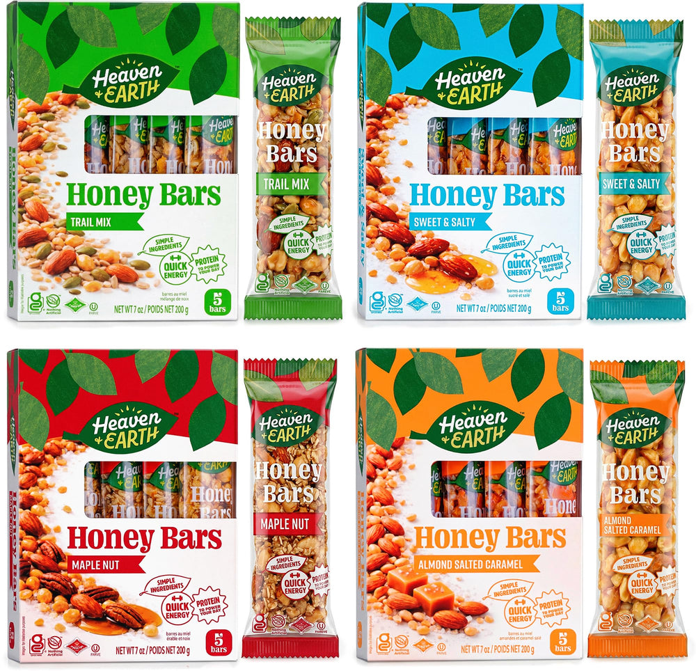 Heaven & Earth front packaging showing four flavor boxes and variety benefits