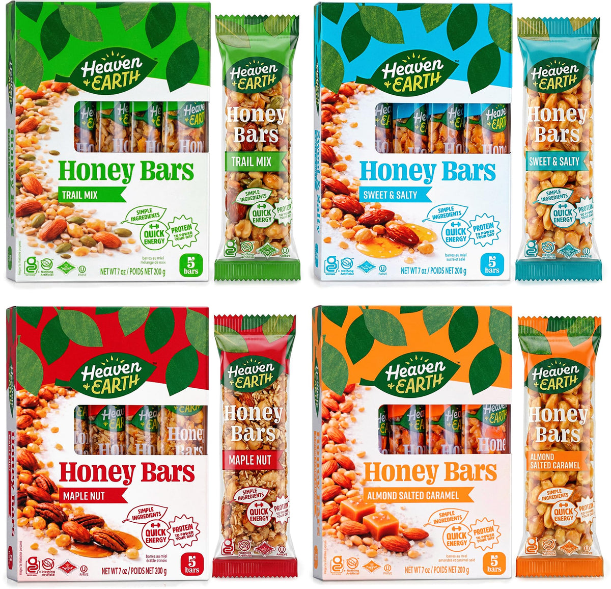 Heaven & Earth front packaging showing four flavor boxes and variety benefits