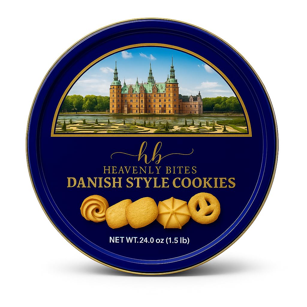 Heavenly Bites front tin showing decorative packaging and gift-ready appeal