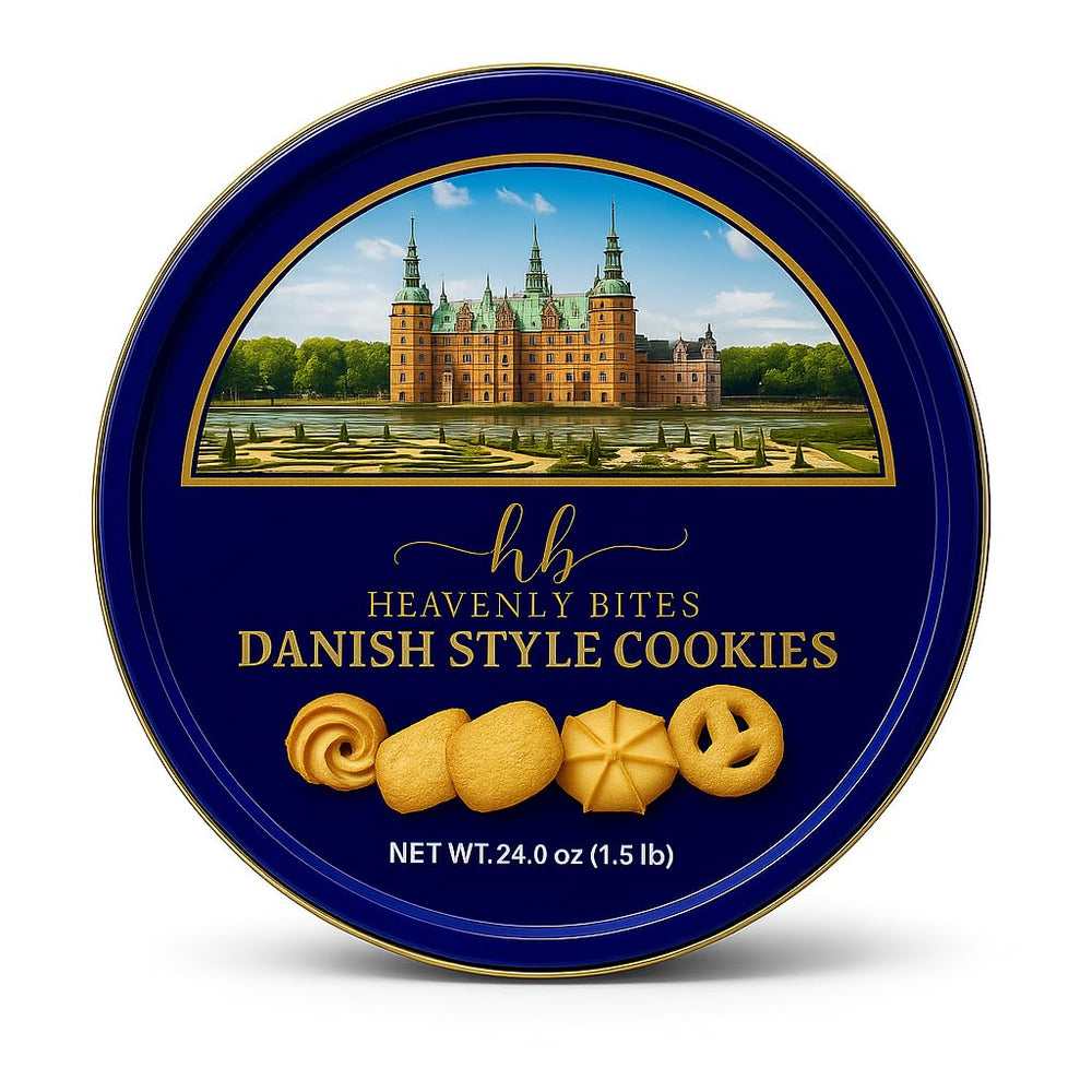 Heavenly Bites front tin showing decorative packaging and gift-ready appeal