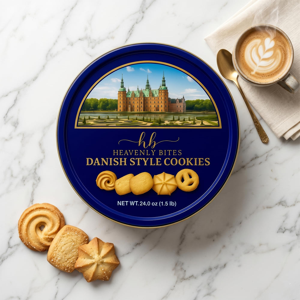 Heavenly Bites tin open beside a ruler showing 24 oz size and portion scale