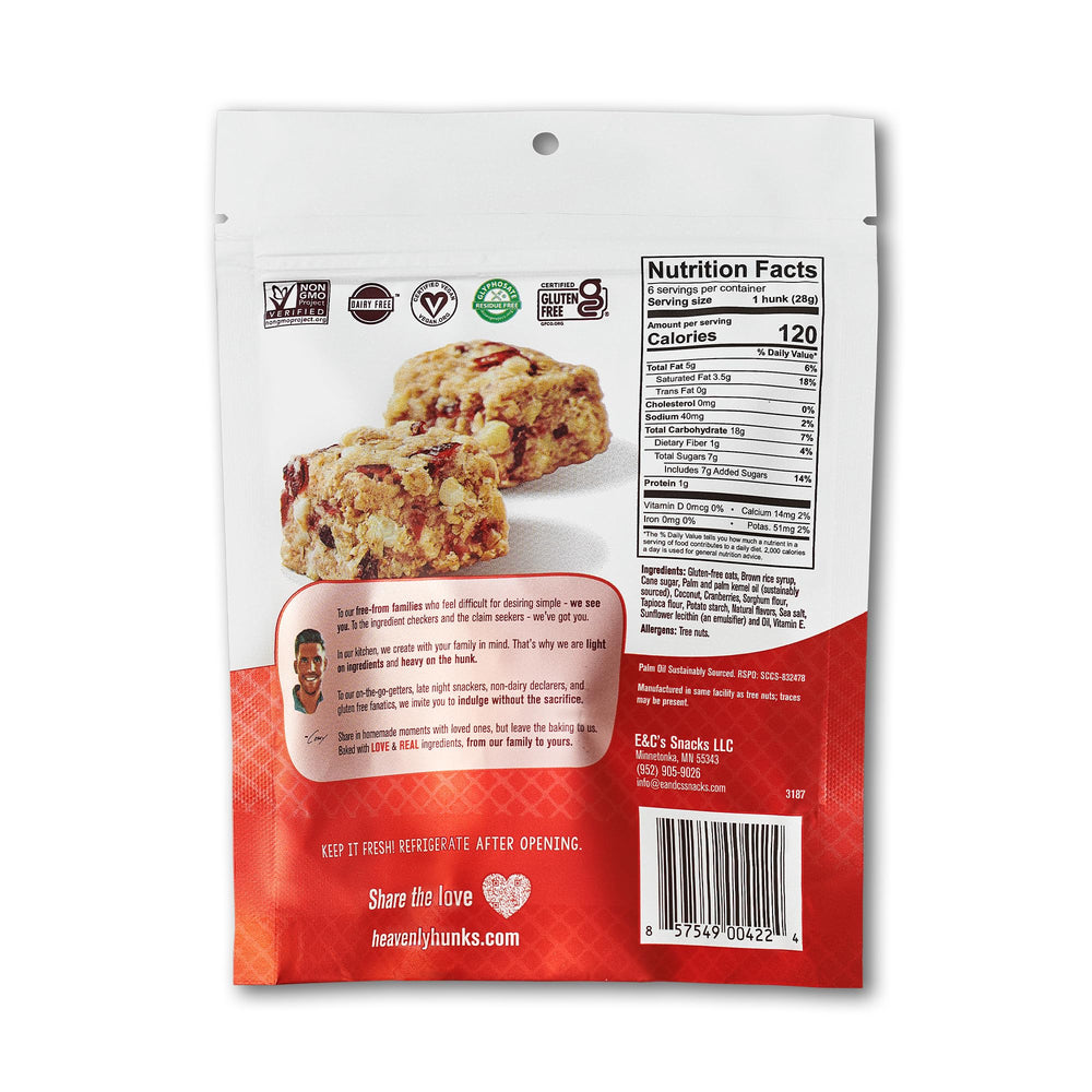 Heavenly Hunks nutrition label and branding close-up — displays transparent ingredient info