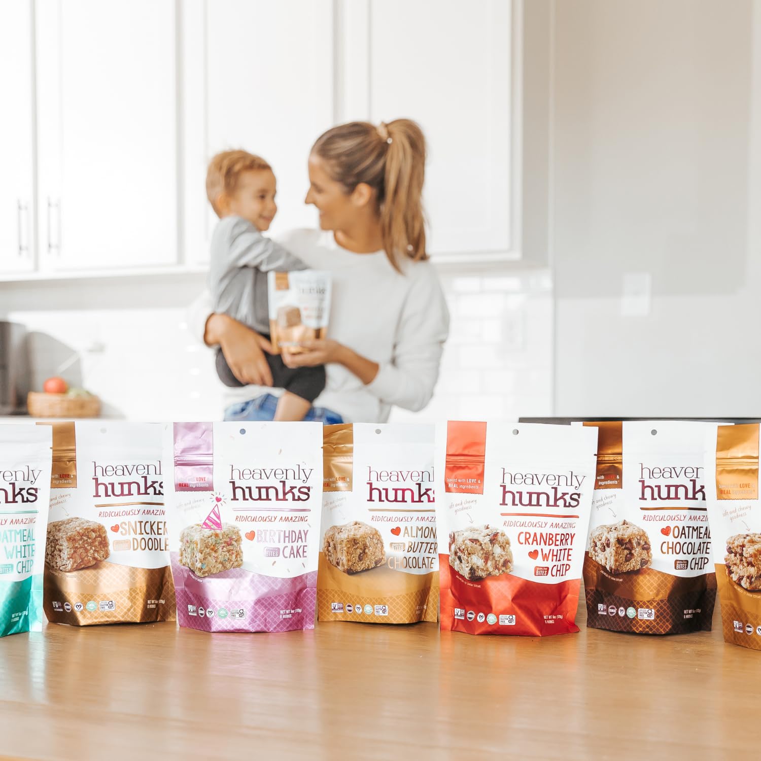 Heavenly Hunks on family table with kids and adults sharing for tasty inclusive snacking