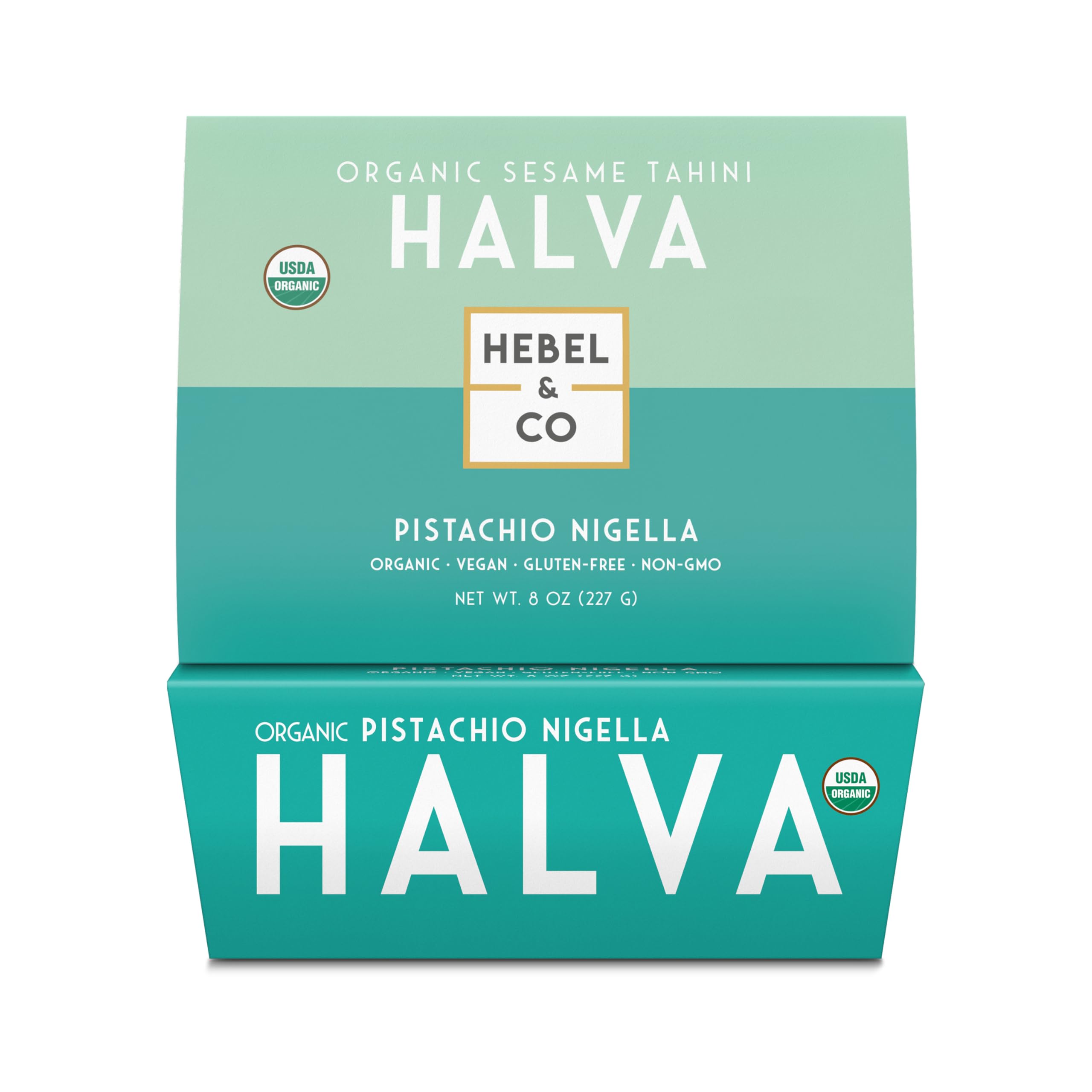 HEBEL & CO front jar view highlighting organic label and pistachio color