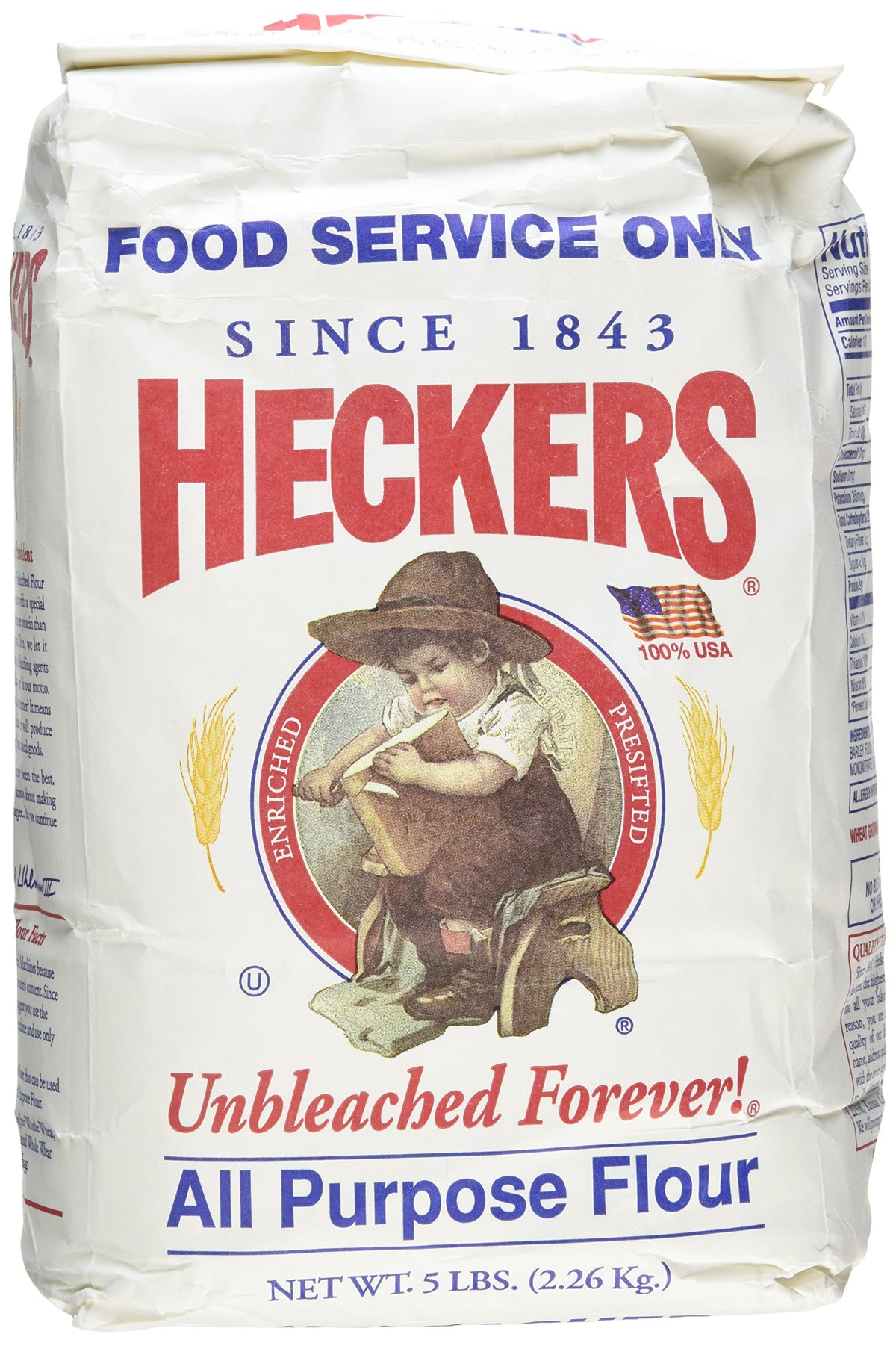 Heckers front packaging of 5 lb bag showing brand and product, clear pantry staple