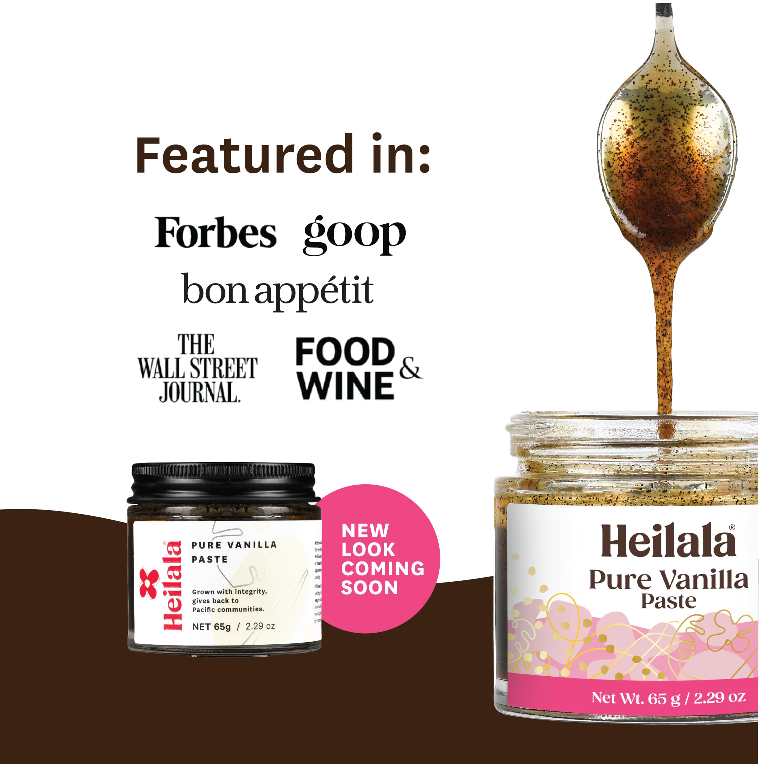 Label close-up of Heilala jar, emphasizes Tongan origin and low-sugar formula