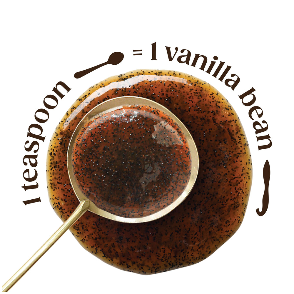 Heilala vanilla paste on spoon showing easy measuring and concentrated vanilla impact