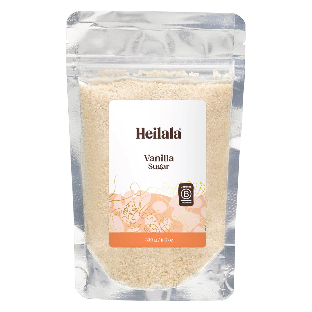 Heilala jar front view showing packaging and natural vanilla sugar benefit