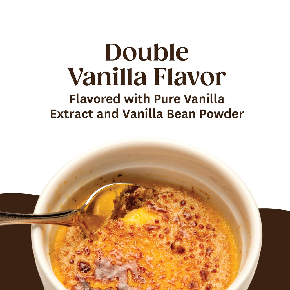Spoonful of Heilala vanilla sugar over bowl showing texture and easy use