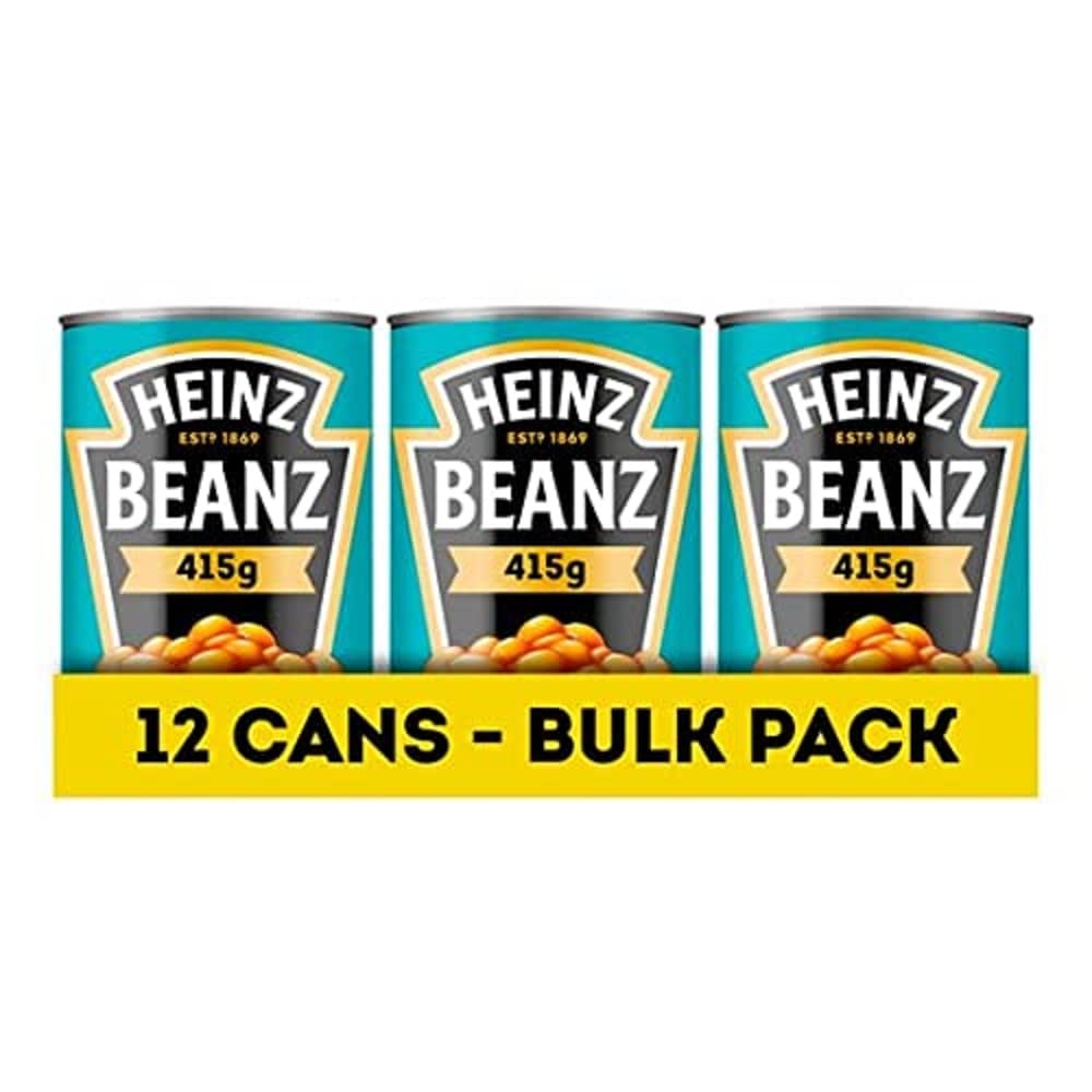 Heinz baked beans front packaging showing nutrition and convenience