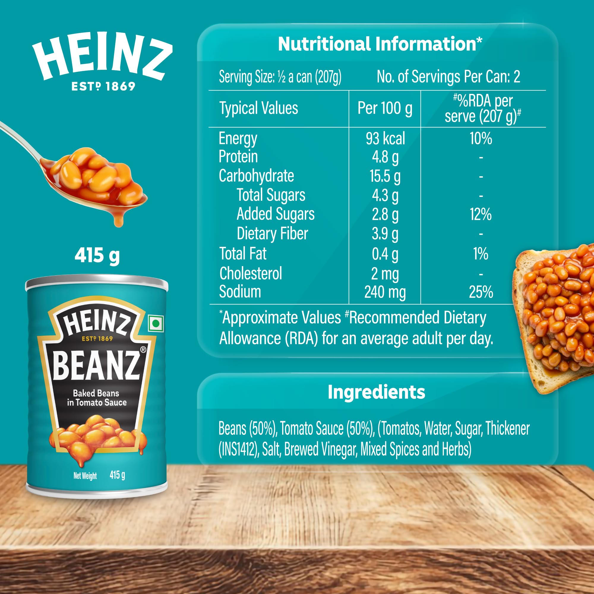 Open tin of Heinz Beanz showing beans and ready-to-eat convenience