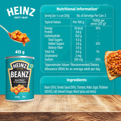 Open tin of Heinz Beanz showing beans and ready-to-eat convenience