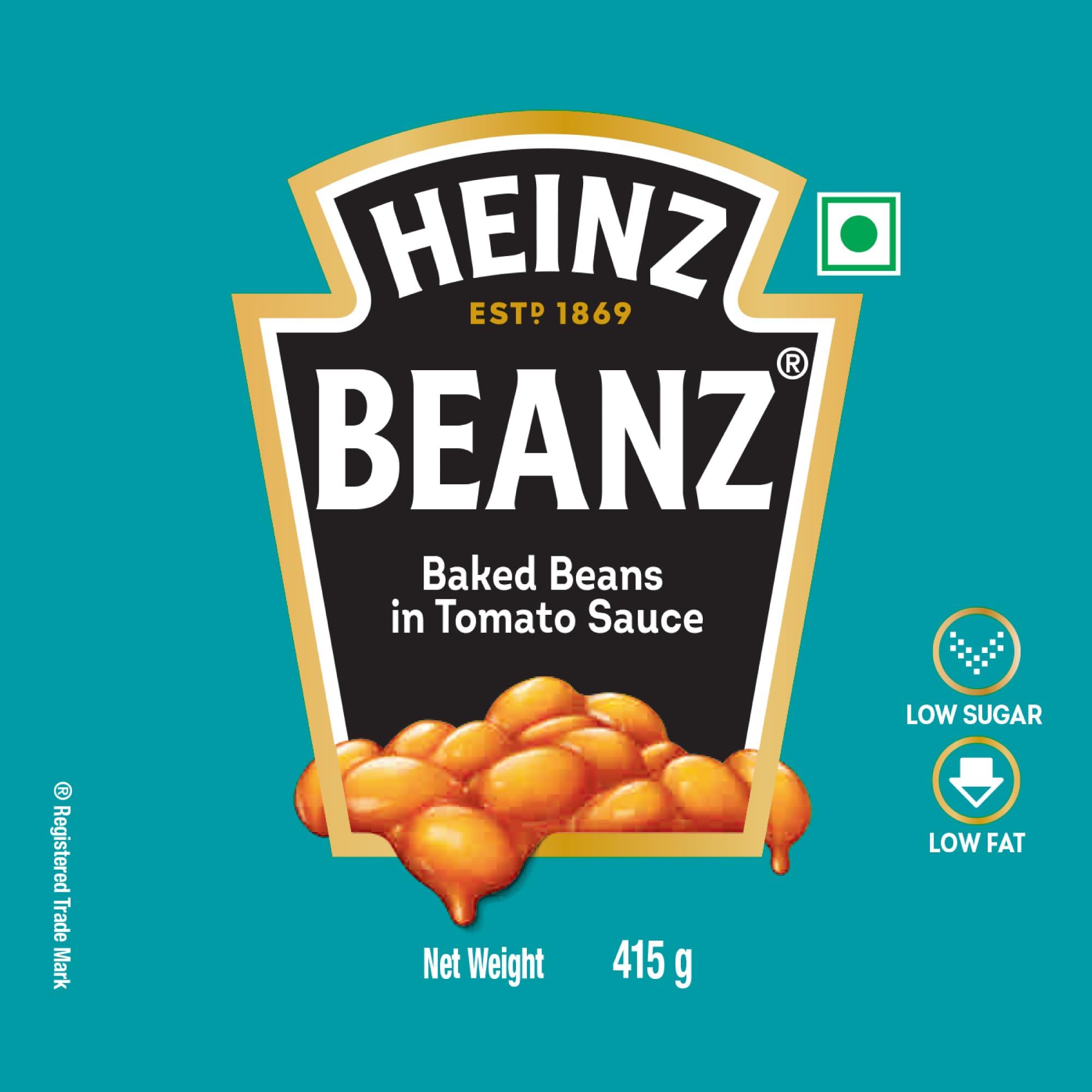 Six-pack of Heinz Beanz stacked in pantry for reliable shelf storage
