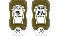 HEINZ dill relish front packaging showing bottle and label, convenient dispensing