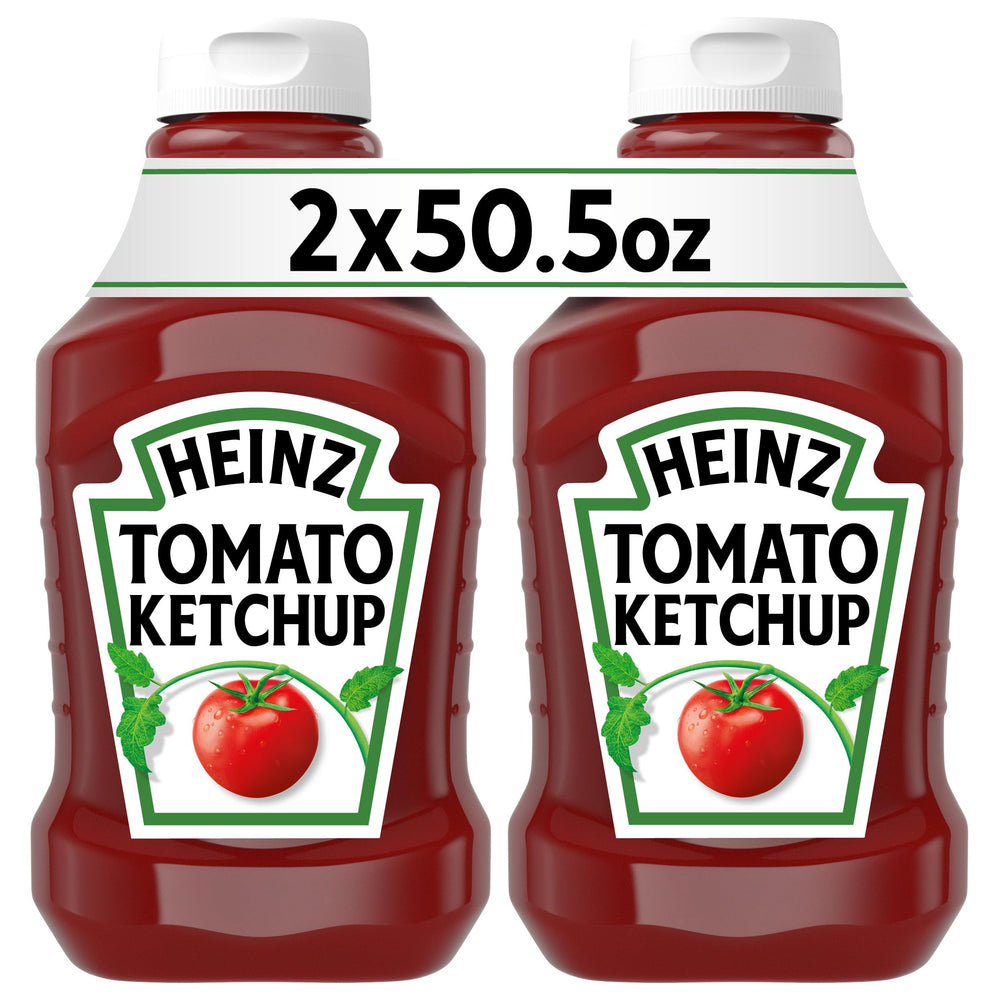 HEINZ front packaging showing two 50.5 oz bottles, convenient bulk supply