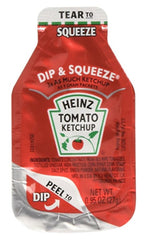 HEINZ front-facing packet stack showing brand and larger serving for convenience