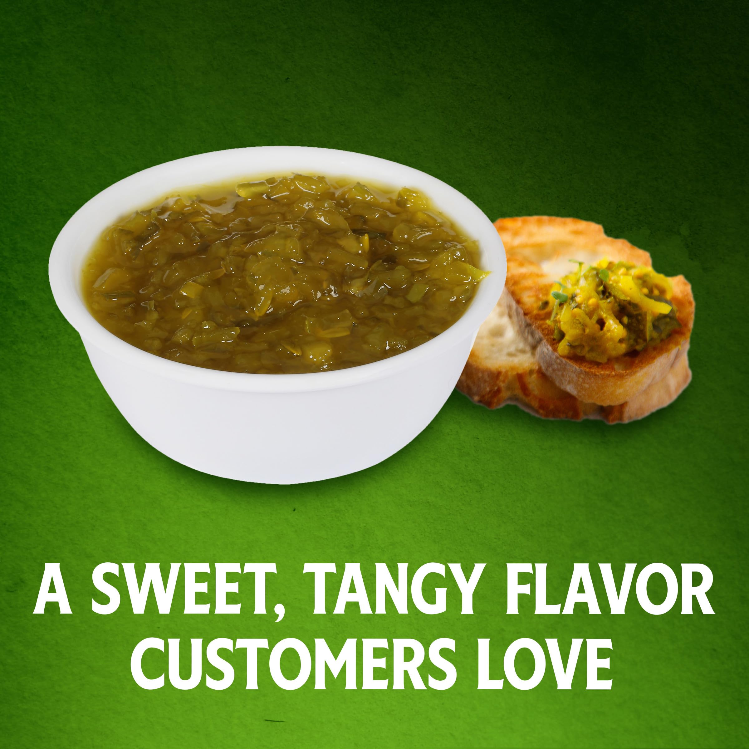 HEINZ sweet relish poured on burger adding tangy flavor benefit