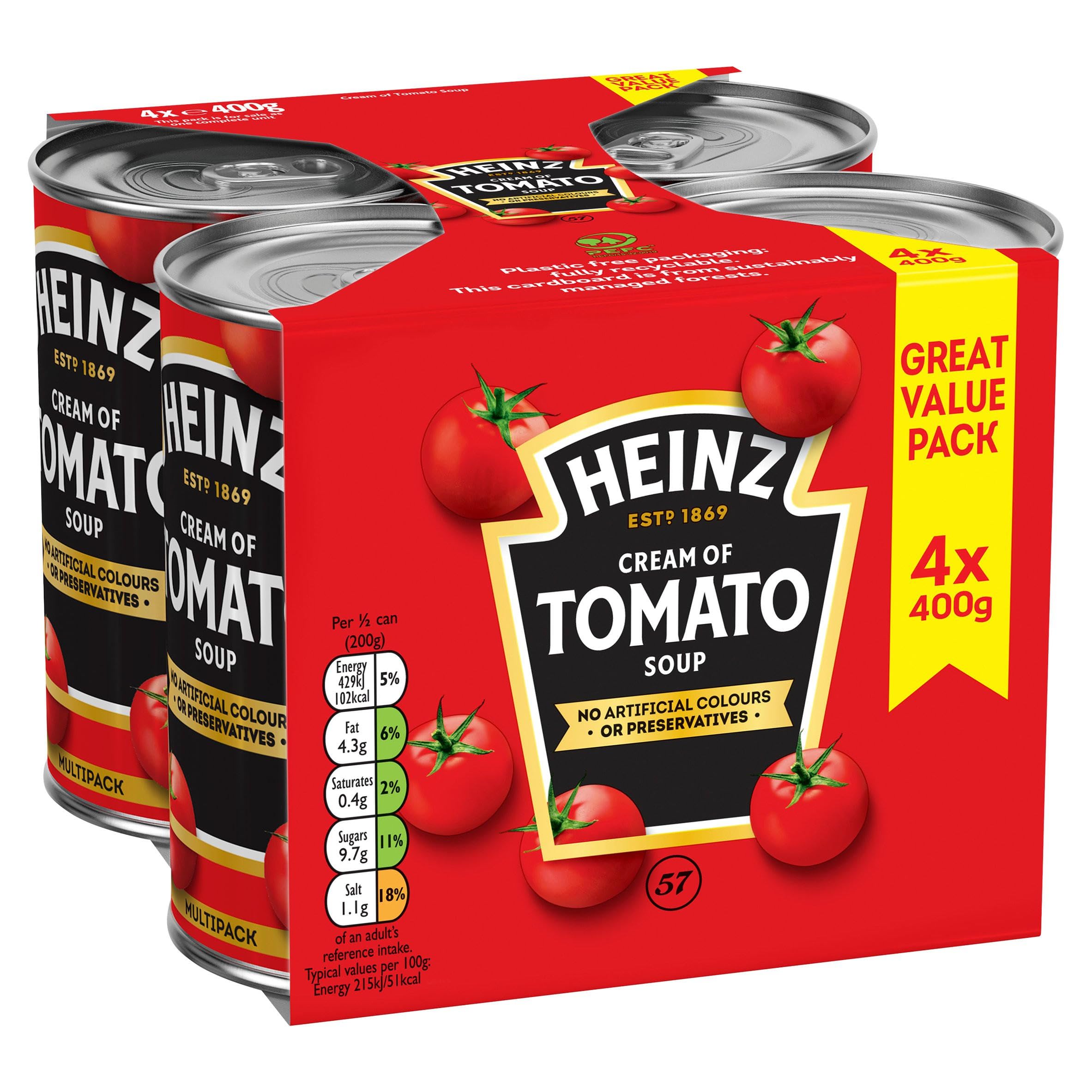 HEINZ front can shot showcasing label and serving suggestion for quick comfort