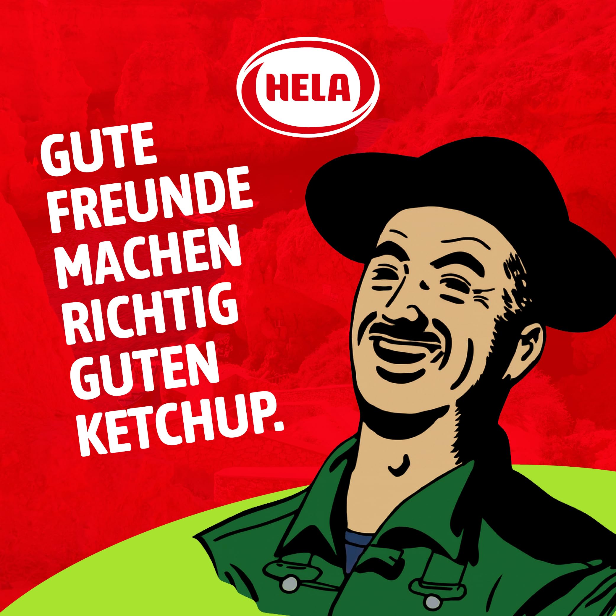 HELA bottle in a styled table setting suggesting family-friendly condiment