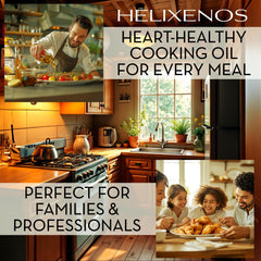 HELIXENOS label close-up highlighting refined, non-GMO benefits