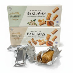 Hellenic Treasures front packaging showing twin baklava boxes and brand, ideal for gifting