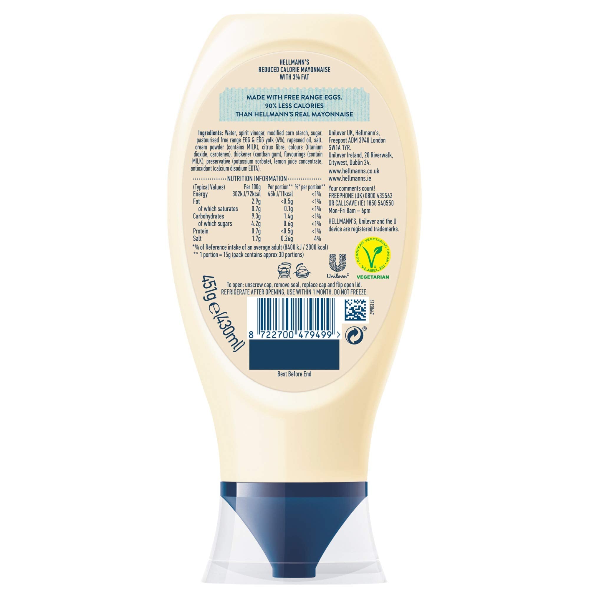 Hellmann's back label with nutrition facts and ingredient clarity benefit