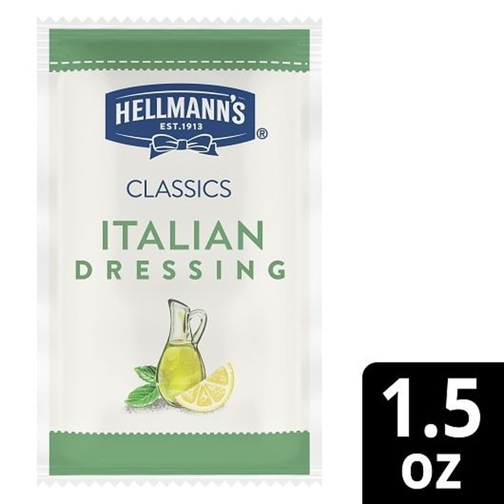 Hellmann's dressing drizzled over mixed greens enhancing flavor and presentation