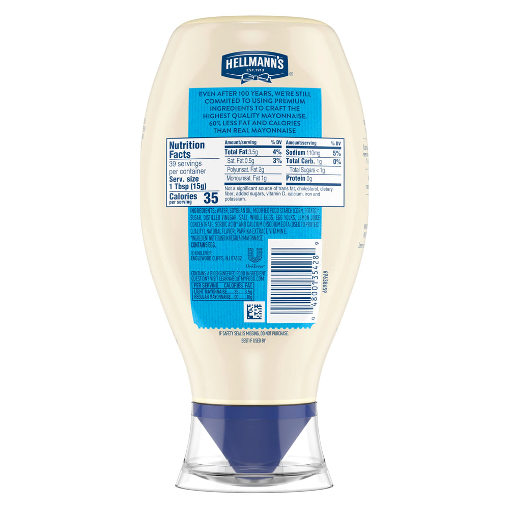 Hellmann's light mayonnaise precision tip closeup for controlled dispensing and neat servings