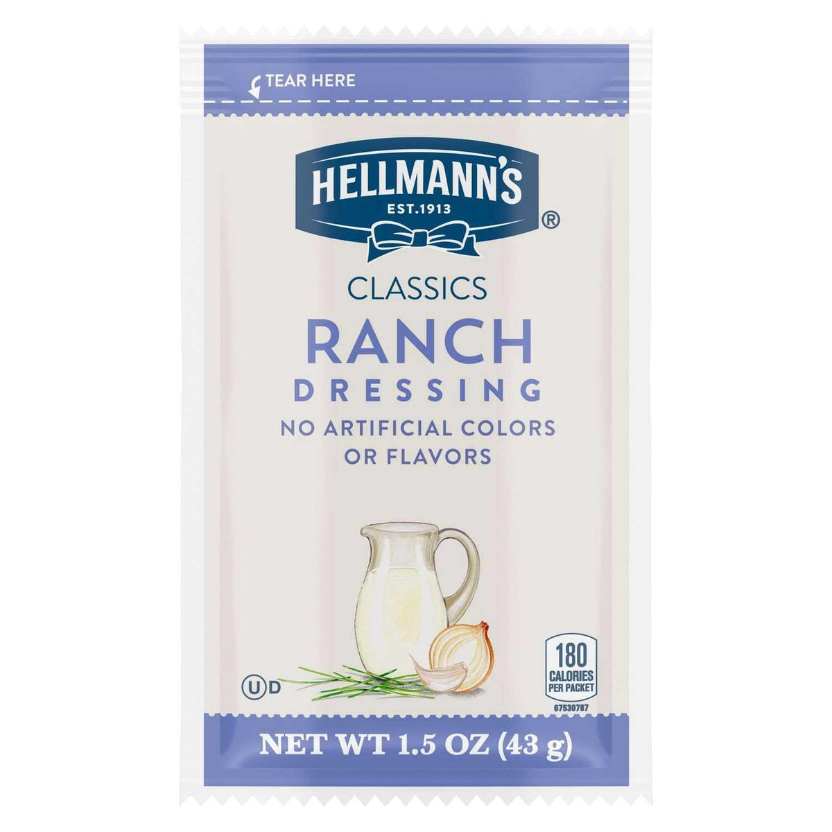 Hellmann's front-facing packet display showing branding and portion benefits