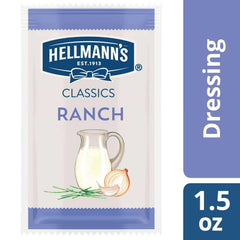 Opened Hellmann's sachets showing creamy ranch pour for easy portioning