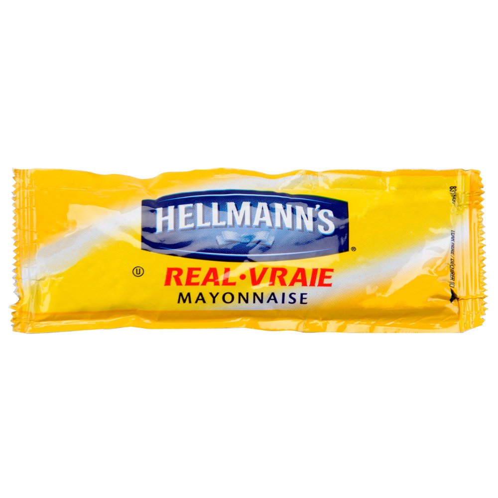 Hellmann's single-serve pouch front view showing logo and sealed convenience