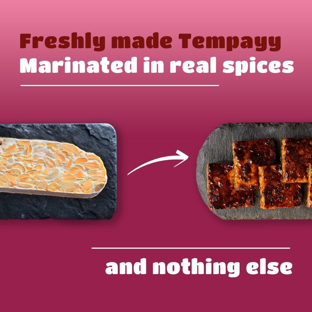 Hello Tempayy close-up of marinated tempeh texture highlighting savory flavor