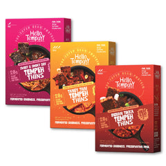Hello Tempayy front packaging showing shelf-stable thins and convenience benefit