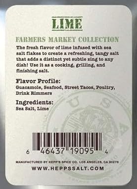 Hepp's Salt Co. open jar with lime salt granules highlighting easy application