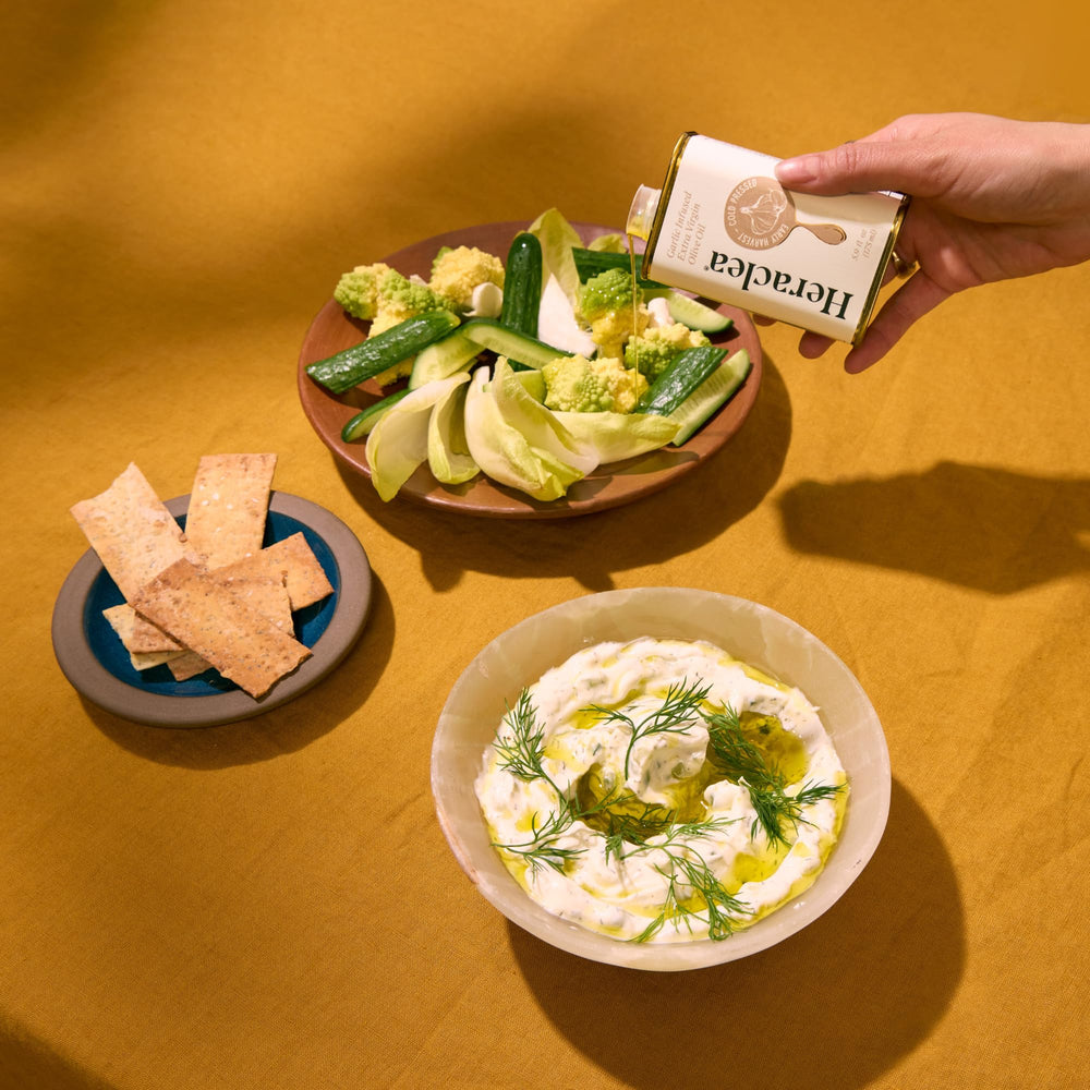 Heraclea bottle on counter by pasta illustrating easy meal enhancement