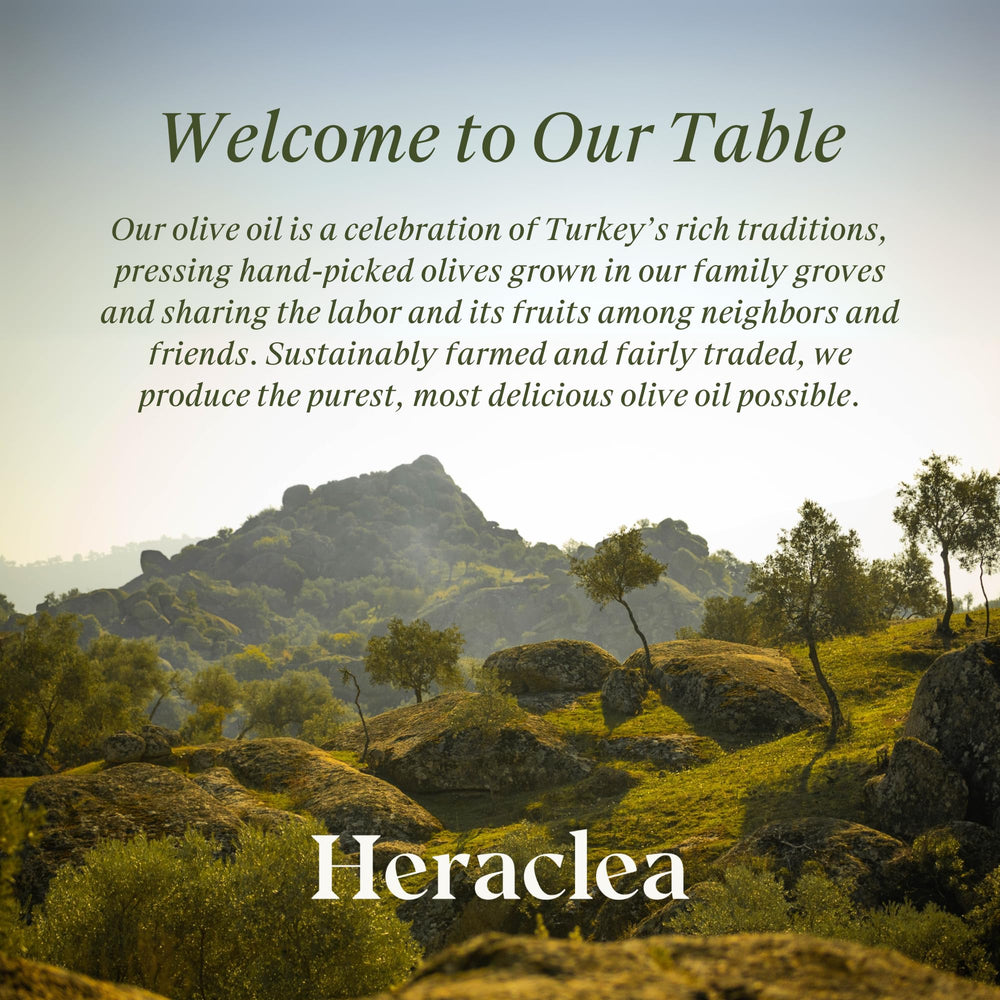 Heraclea finishing drizzle on salad showing bright flavor enhancement benefit
