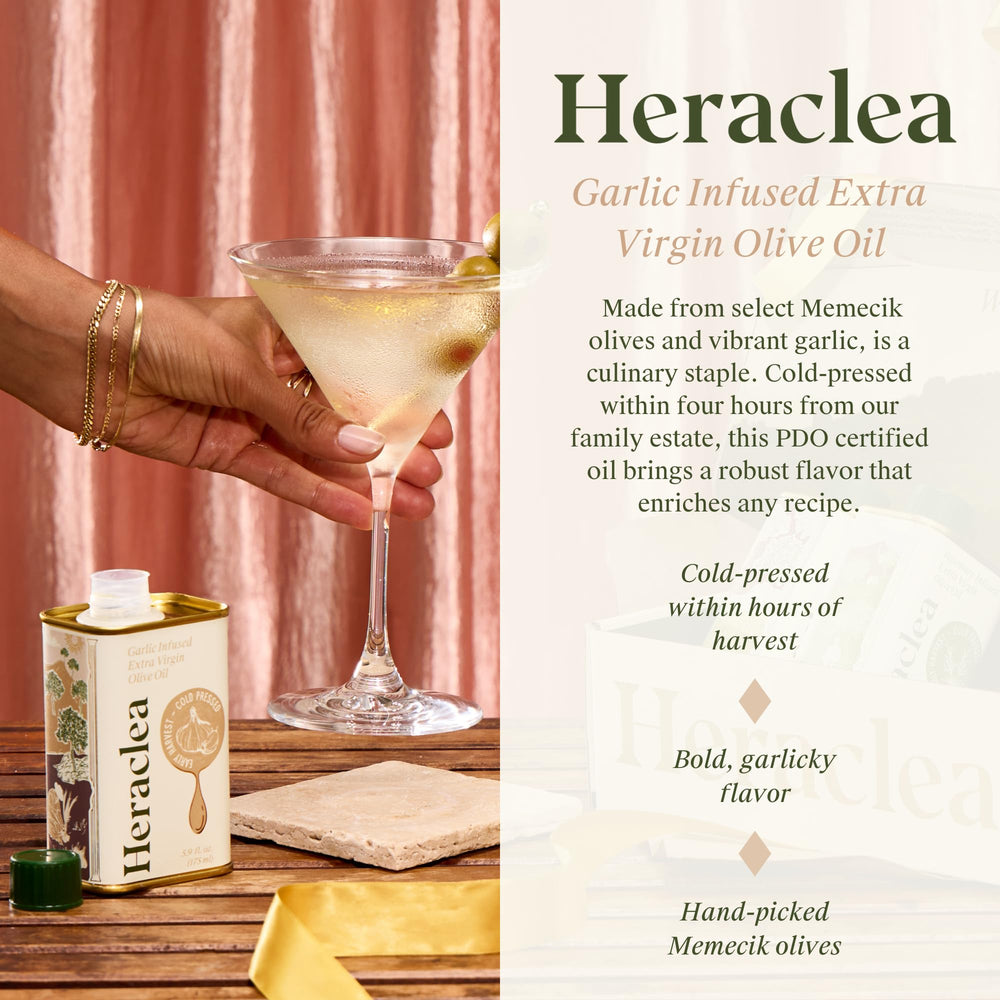Heraclea bottle set beside a hand showing scale and gift-ready convenience benefit