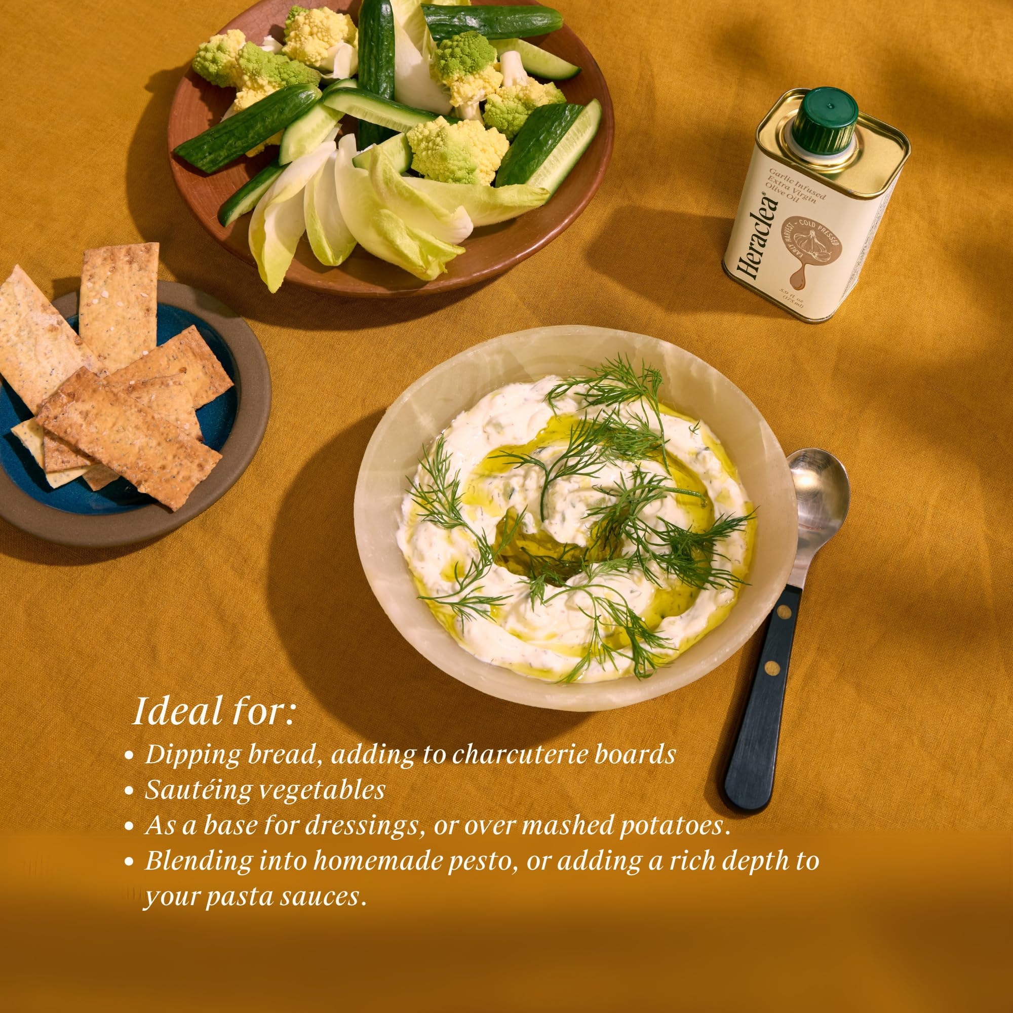 Heraclea bottle beside ingredients showing portion and serving benefit
