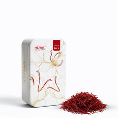 HERATI tin front packaging showing premium saffron and freshness preservation