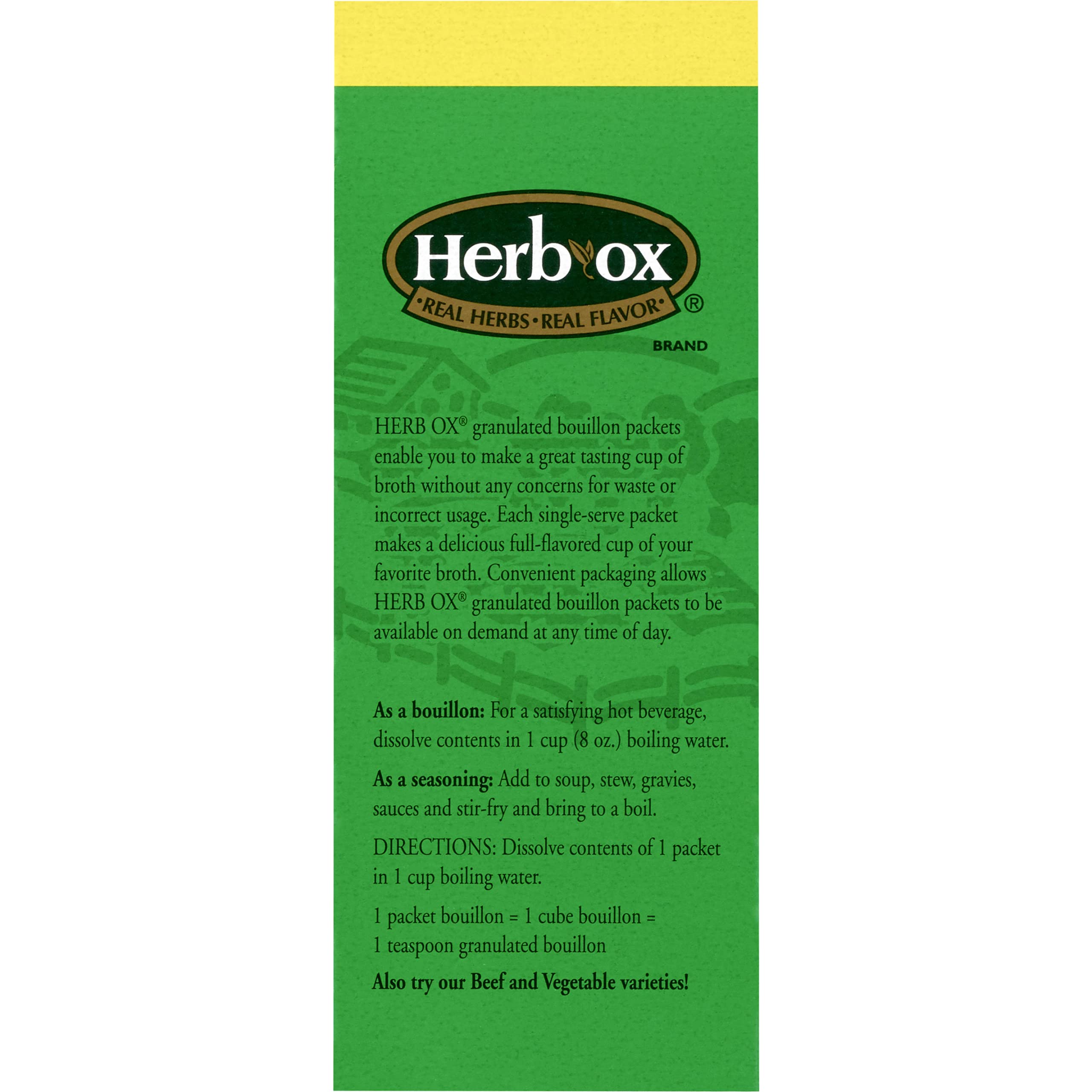 Herb-Ox stacked packets stored in pantry showing long shelf life and organization