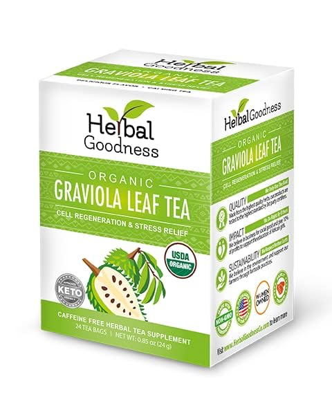 Herbal Goodness front packaging showing organic soursop tea benefits