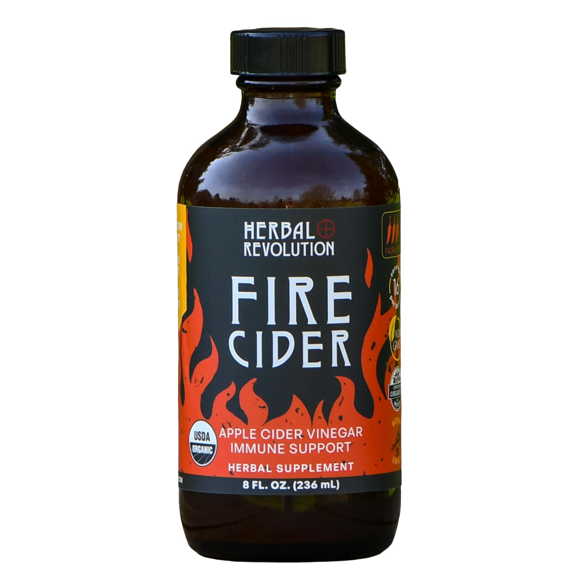 Herbal Revolution front bottle view showing organic fire cider and clear branding