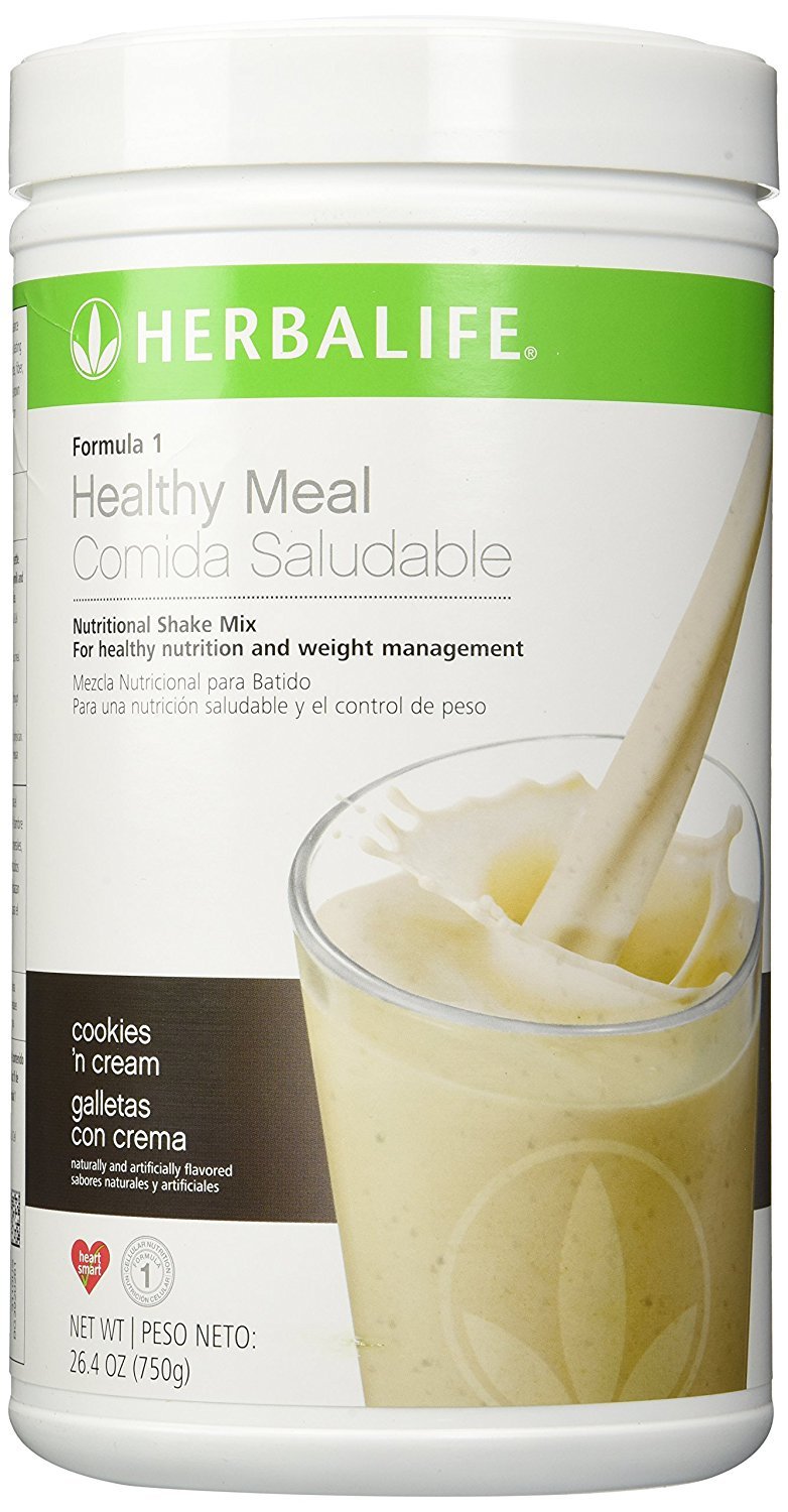 Herbalife Formula 1 front packaging showing cookies n cream flavor and benefits