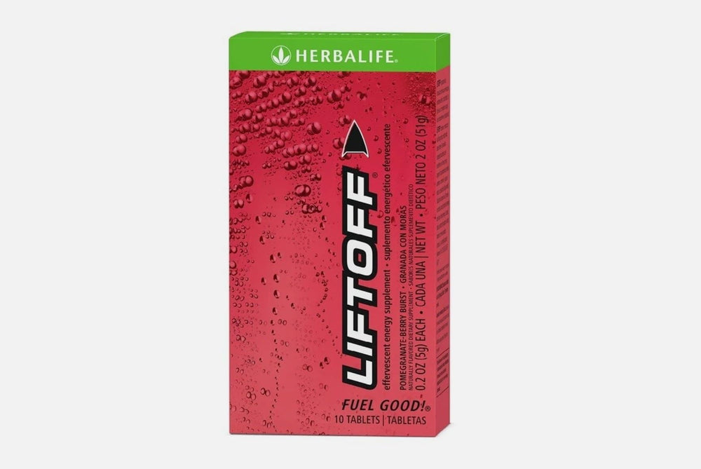 Herbalife Liftoff front packet with tablets, portable energizing boost