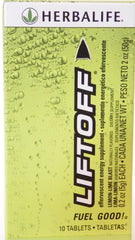 Herbalife Liftoff front packaging showing lemon-lime tablet and quick energy benefit