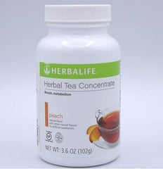 Herbalife peach tea concentrate tin front view showing label and benefits